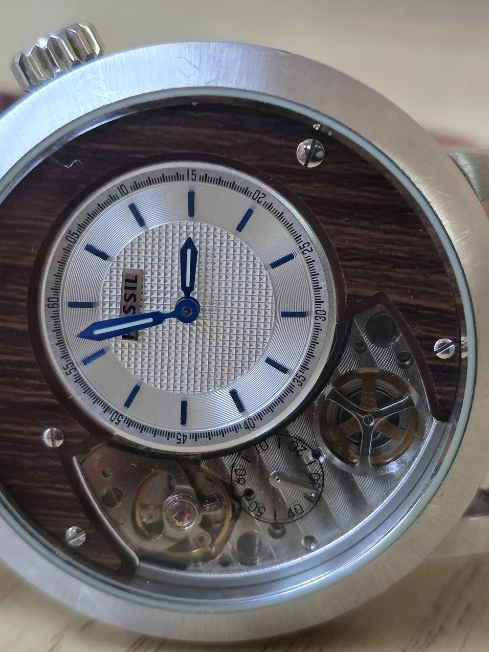 Fossil Men's Brown Leather Automatic Watch with Silver Case
